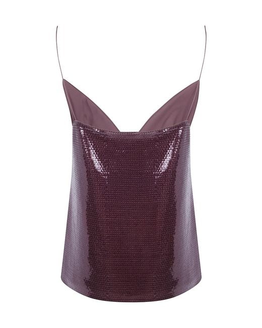Alberta Ferretti Purple Spaghetti Straps Glossy Sequin Top