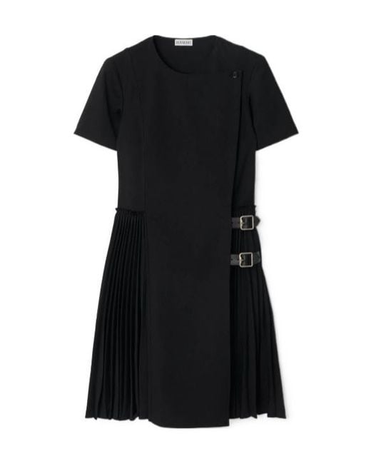 Burberry Black Buckle Detailed Pleated Kilt Dress