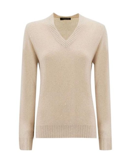 Fabiana Filippi Natural Embellished V-Neck Long Sleeved Jumper
