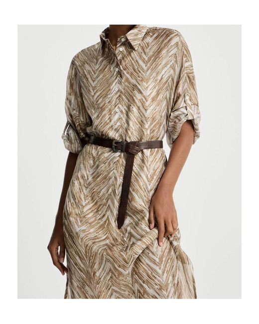 Brunello Cucinelli Natural Silk Chevron Shirt Dress