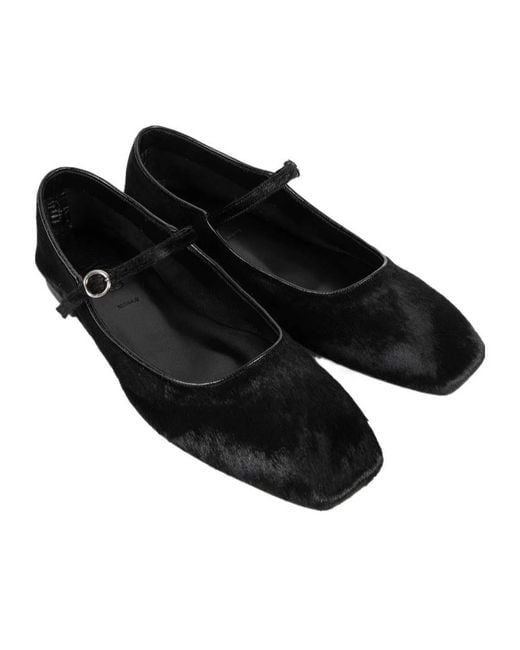 Aeyde Black Mary-Jane Pony Hair Strap Ballet Flats