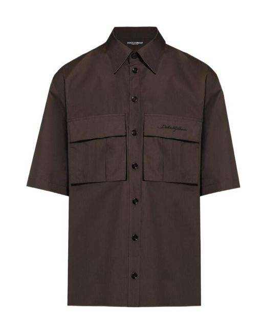 Dolce & Gabbana Brown Poplin Hawaiian Shirt With Pockets for men