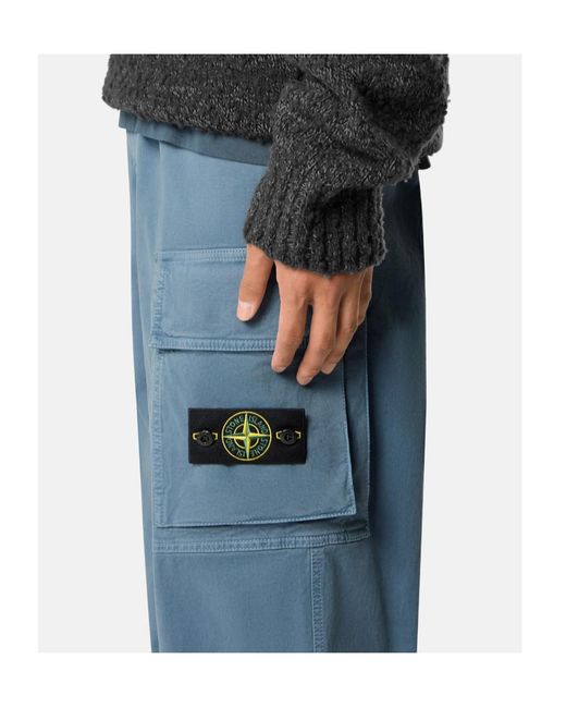 Stone Island Blue Loose-Fit Sweatpants With Drawstring Cuffs for men