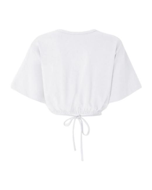 Pinko White Lace-Up Cropped T-Shirt
