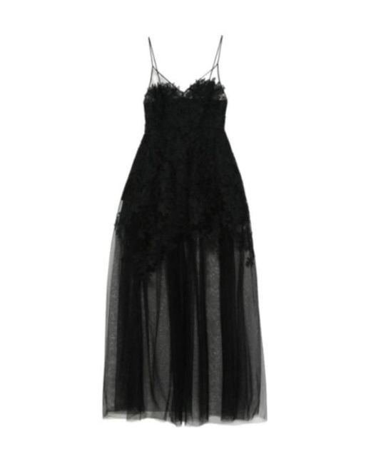 Ermanno Scervino Black Floral-Lace Tulle Maxi Dress