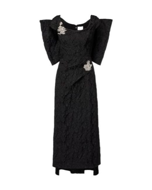 Erdem Black Embroidered Cloque Jacquard Gown
