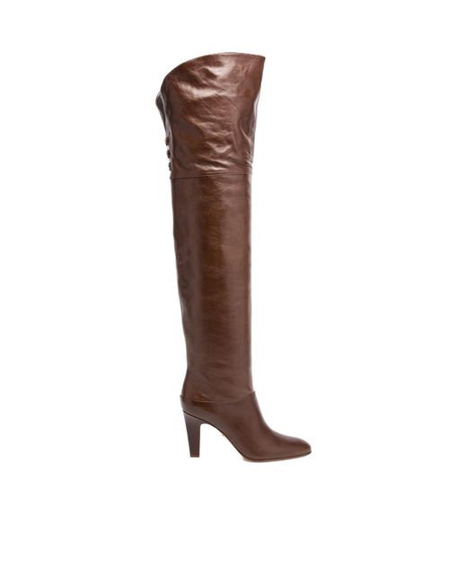 Chloé Brown Eve 90 Glossed-Leather Over-The-Knee Boots