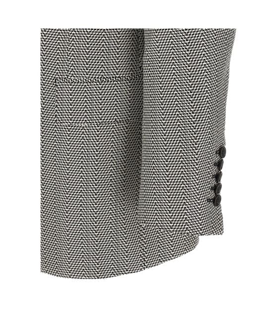 Tom Ford Gray Geometric Jacquard Double-Breasted Blazer for men