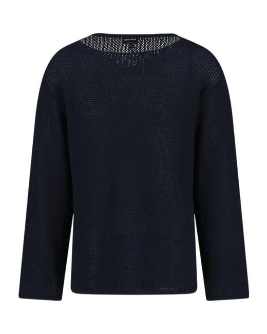 Giorgio Armani Blue Boat Neck Long-Sleeved Jumper for men