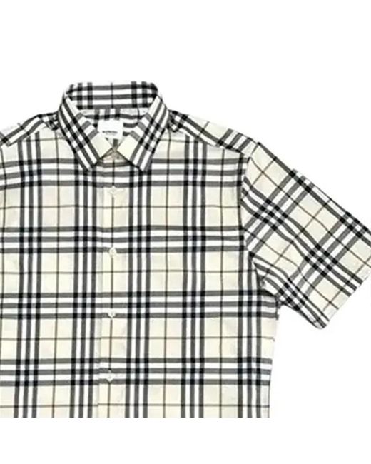 Burberry White Plaid Short-Sleeved Shirt for men