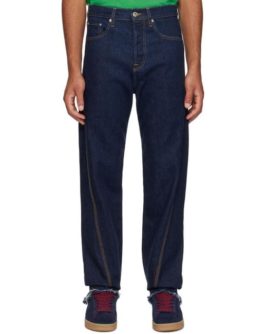 Lanvin Blue Logo Patch Mid-Rise Jeans for men