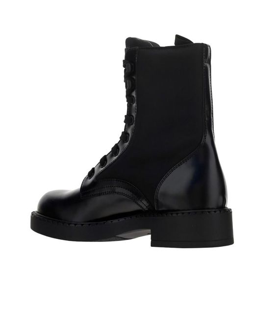Prada Black Lace-Up Leather Combat Boots for men