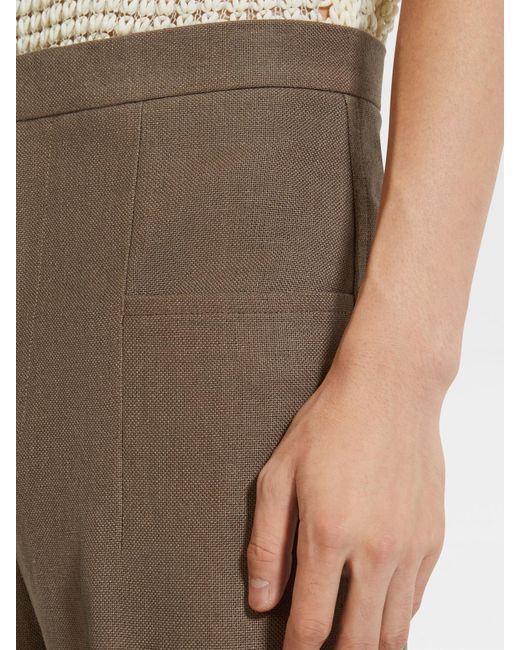 Zegna Brown Oasi Lino Casual Pants for men