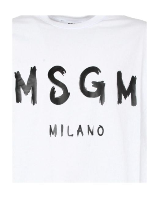 MSGM White Logo Printed Long-Sleeved T-Shirt for men