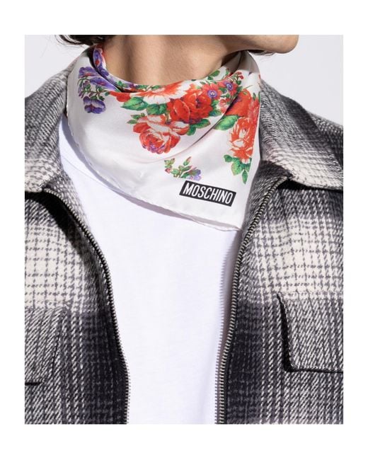 Moschino White Floral Travel Scarf for men