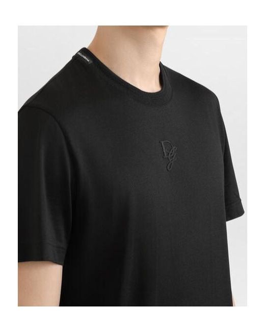 Dolce & Gabbana Black Logo Embroidered Crewneck T-Shirt for men