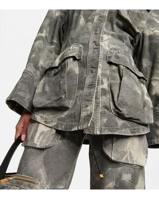 Blumarine Gray Belted Printed Denim Jacket