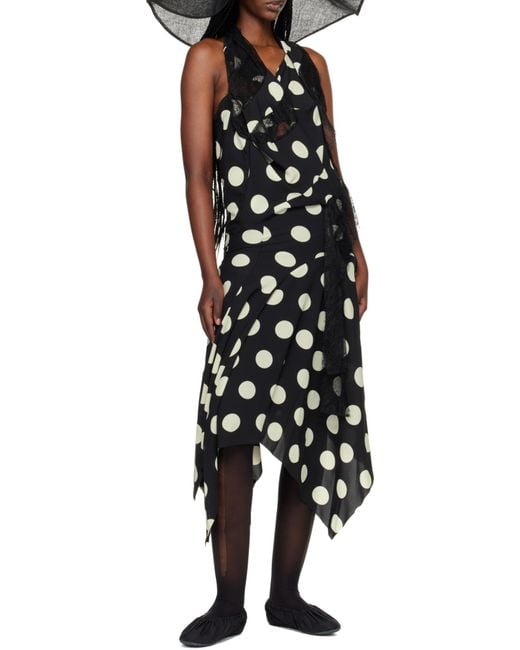 Junya Watanabe Black Polka Dot Printed Halterneck Dress