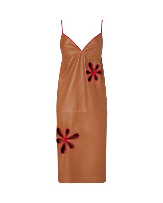 Fendi Brown Elegant Leather Mini Dress With Cut-Outs And Ajour Motif