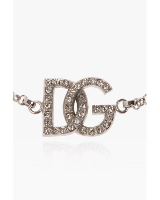 Dolce & Gabbana Metallic Crystal-Embellished Logo-Charm Bracelet for men