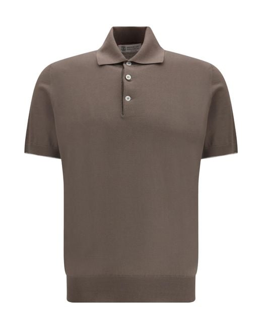Brunello Cucinelli Brown Short-Sleeved Polo Shirt for men