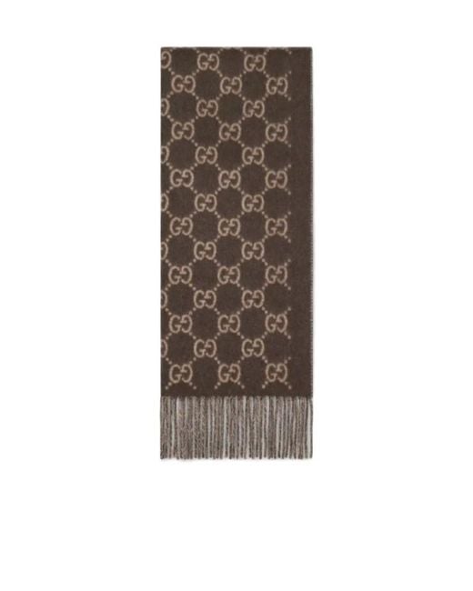 Gucci Brown Monogrammed Fringed Scarf