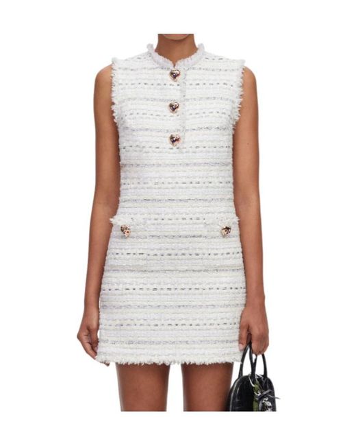 Self-Portrait White Boucle Sleeveless Mini Dress