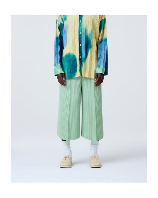 Homme Plissé Issey Miyake Green Pleated Casual Trousers for men