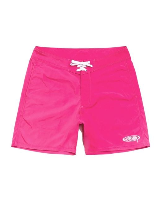Stussy Pink Wide-Leg Swim Trunks for men