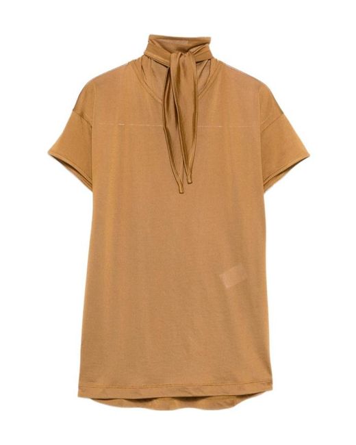 Lemaire Brown Scarf-Detailed Short-Sleeved Top