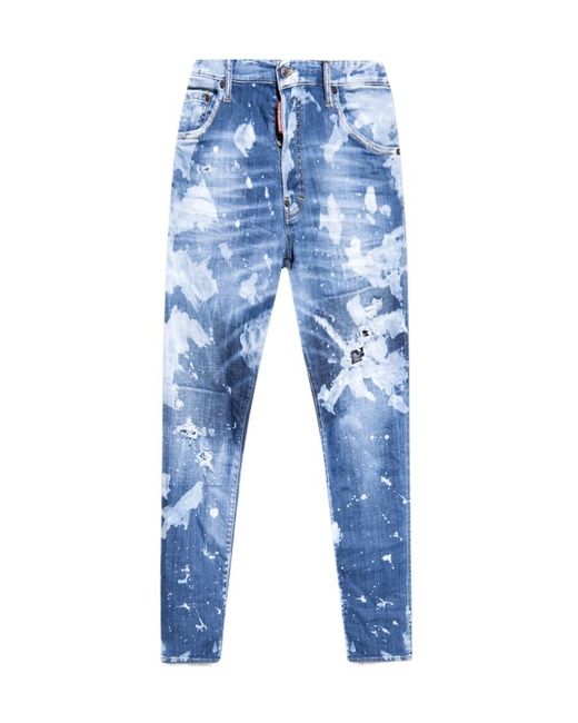 DSquared² Blue Paint-Splatter Distressed Straight-Leg Jeans for men