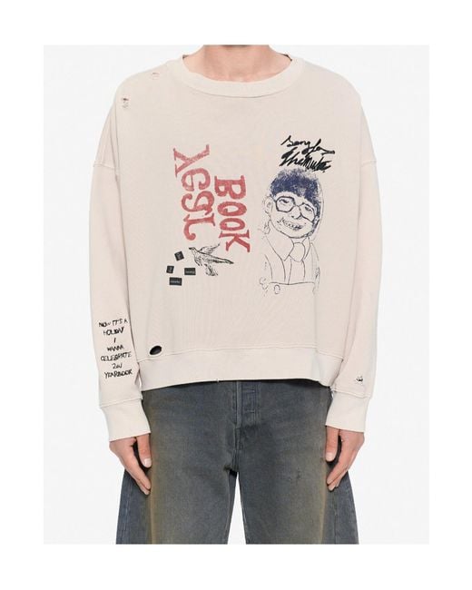 Song For The Mute White Distressed Graphic-Print Sweatshirt for men