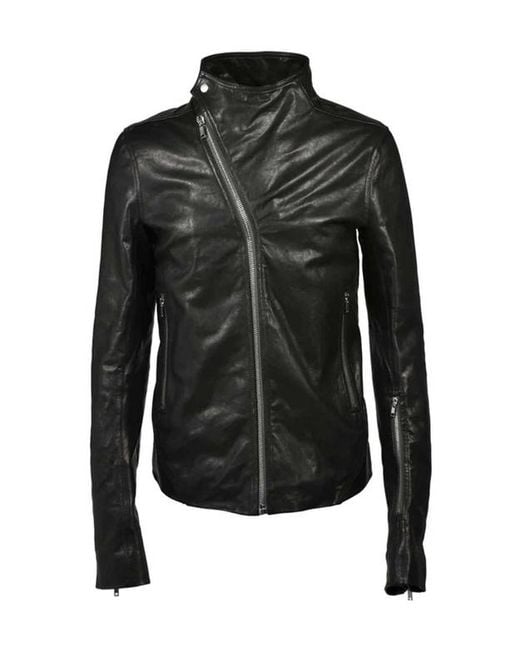 Rick Owens Black Long-Sleeved Leather Jacket for men