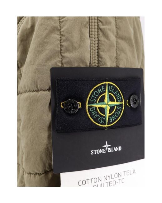 Stone Island Green Collared Button-Up Quilted Jacket for men