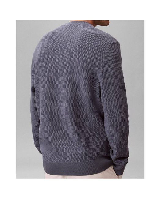 Calvin Klein Blue Waffle-Knit Logo-Embroidered Sweater for men