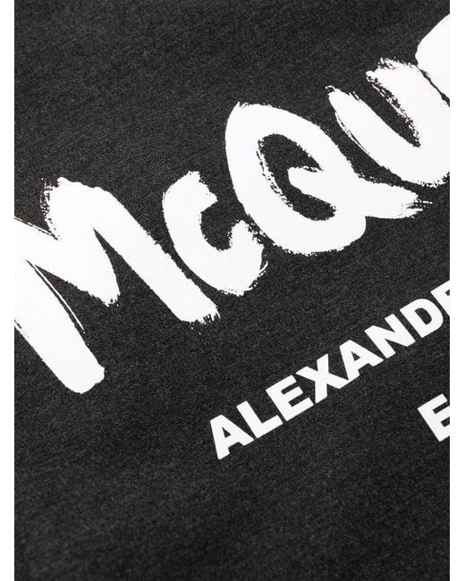 McQueen Black Rear Logo-Print Mini Dress