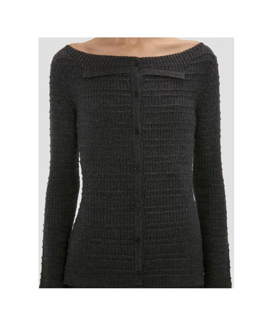Victoria Beckham Black Folded Detail Fitted Merino Blend Wool Boat-Neck Cardigan