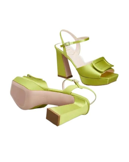 Roger Vivier Green Covered Buckle Platform Sandals