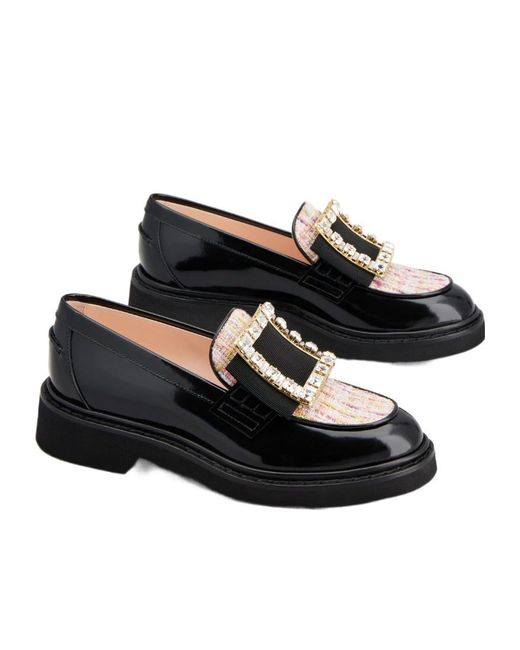 Roger Vivier Black Viv' Rangers Strass Buckle Loafers