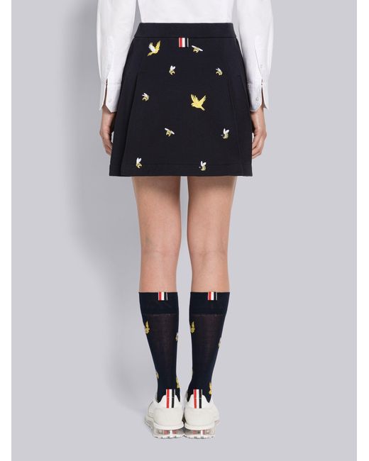 Thom Browne Black Embroidered A-Line Mini Skirt