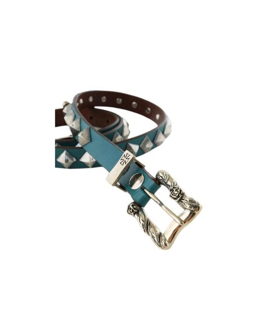Enfants Riches Deprimes Blue Pyramid-Studded Engraved-Buckle Belt for men