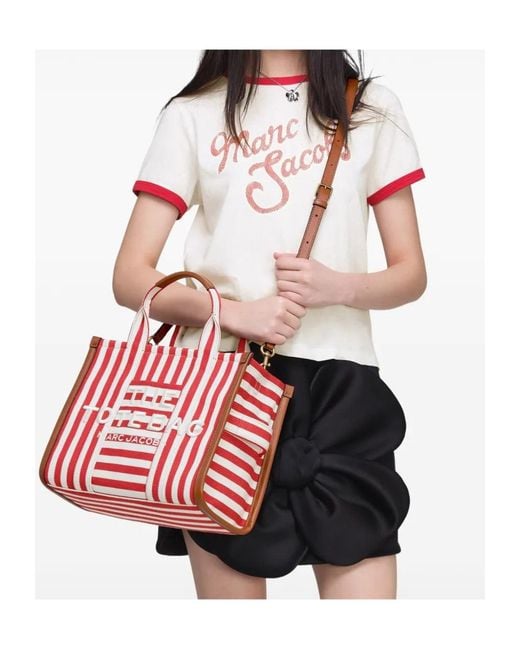 Marc Jacobs Red The Striped Medium Tote Bag