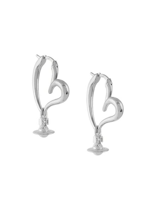 Vivienne Westwood White Sculptural Hoop Heart Earrings