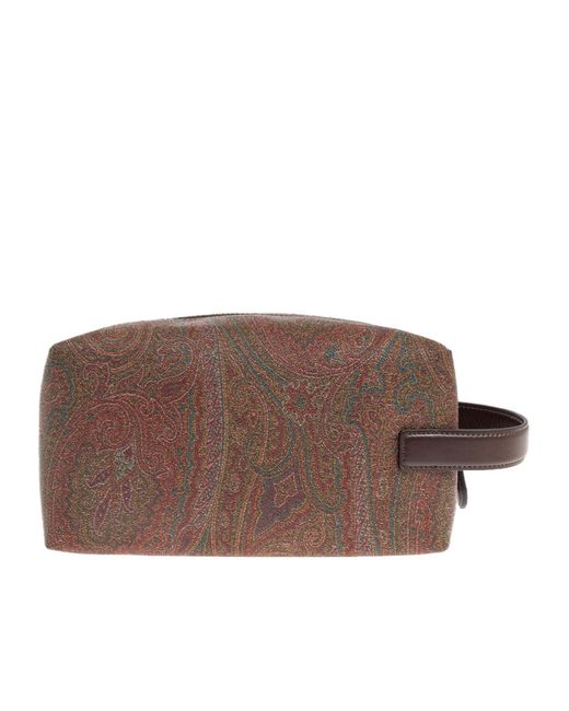 Etro Brown Embroidered-Logo Wash Bag for men