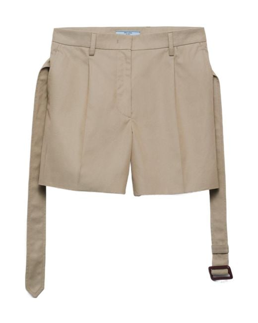 Prada Natural Belted Gabardine Shorts