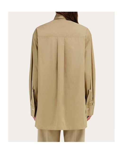 Ferragamo Natural Ferragamo Long-Sleeved Poplin Shirt
