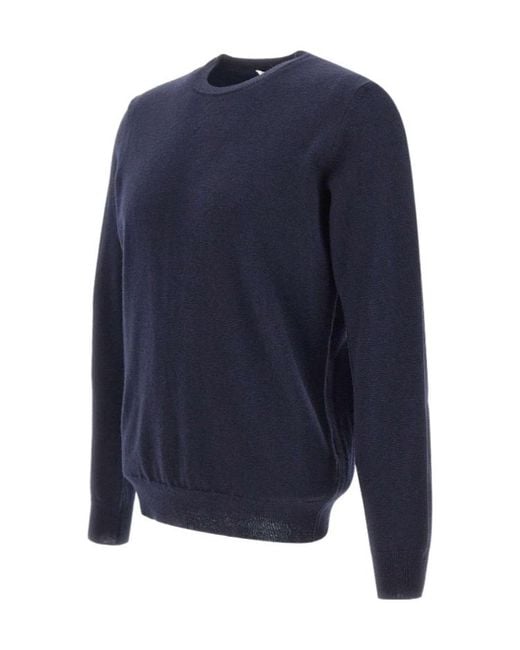 Kangra Cashmere Blue Kangra Ribbed Crew Neck Knitted Sweater for men