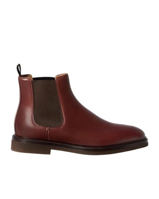 Brunello Cucinelli Brown Waxed Calfskin Chelsea Boots for men