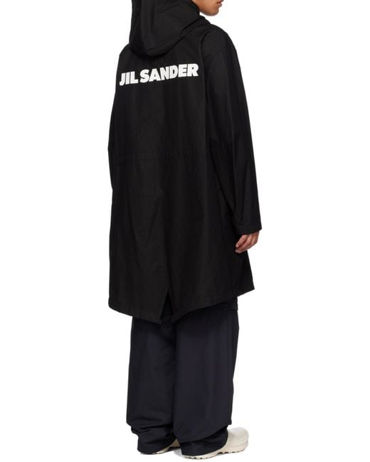 Jil Sander Black Logo Printed Drawstring Hooded Parka for men