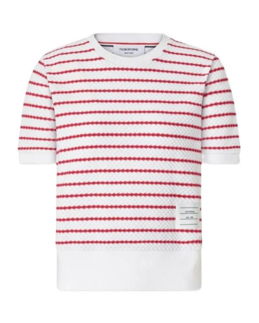 Thom Browne White Striped Honeycomb-Rib T-Shirt